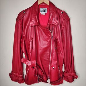Vintage 90s Pelle Red Leather Moto Jacket Womens Medium Canada Soft Lambskin